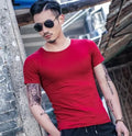 Men's short sleeve bamboo fibre blend t-shirt in blue, shown on a model.