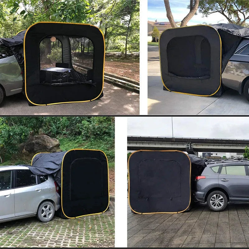 Pop-up outdoor camping car tail tent in black, waterproof Oxford cloth, steel frame, 200x200x200cm size