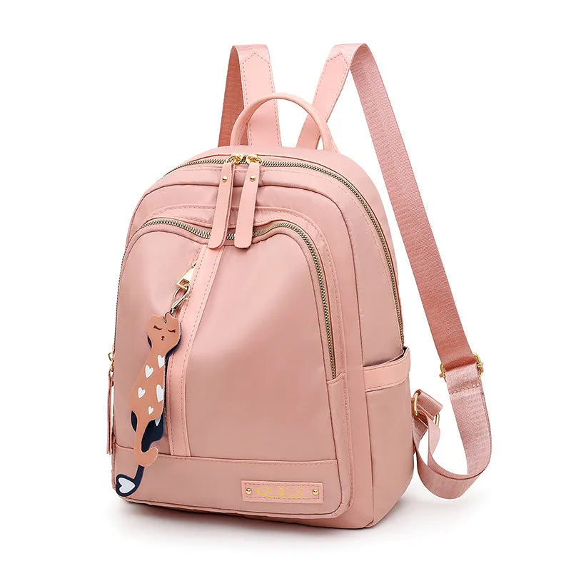 Black casual nylon backpack with shoulder straps showing internal organisation compartments