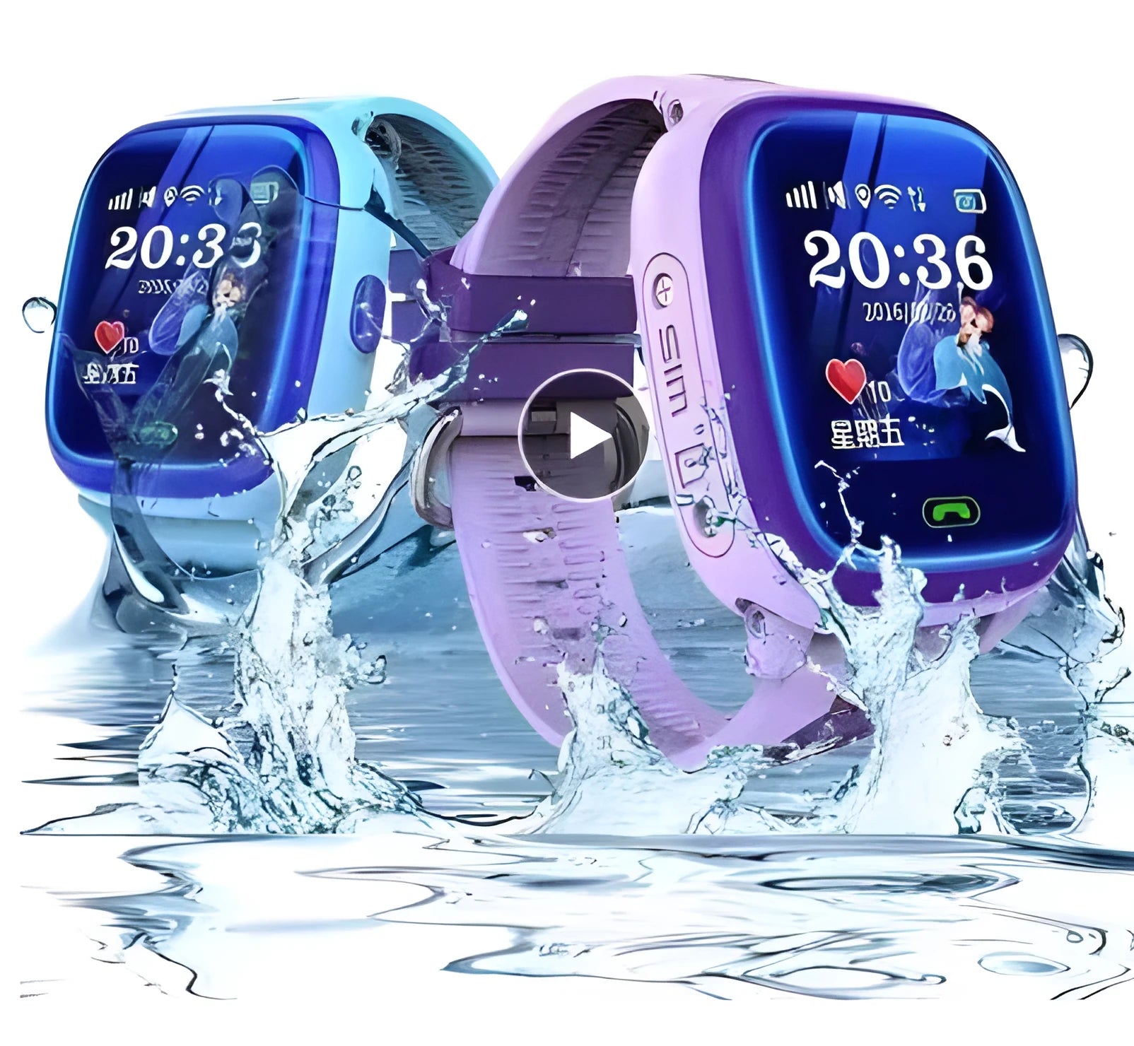 DF25 children's waterproof smart watch with blue silicone strap and touch screen display