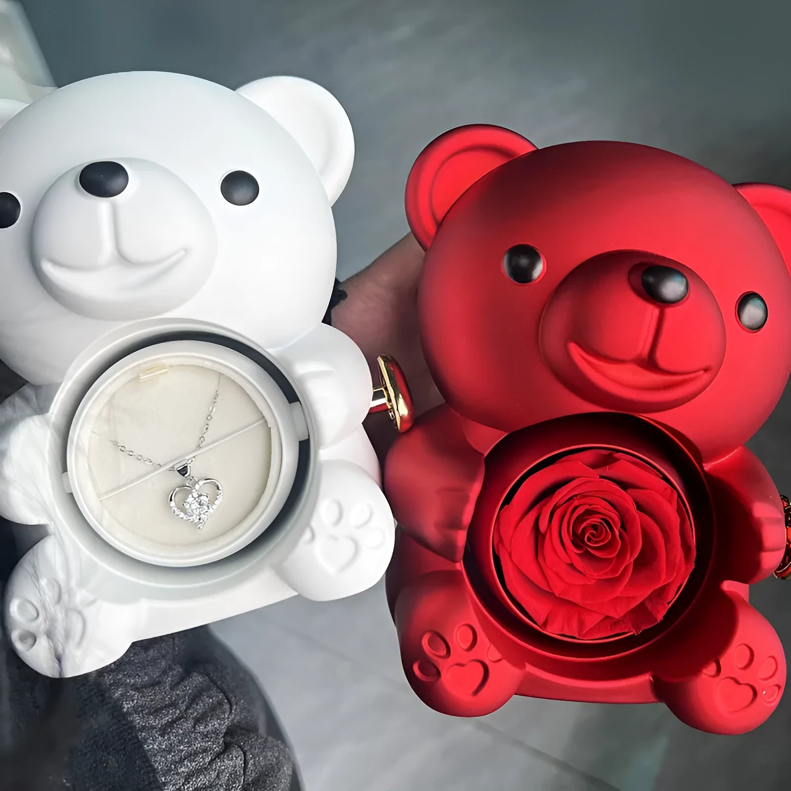 Rotating bear gift box jewellery storage 12x13x15.5cm plastic spray paint finish