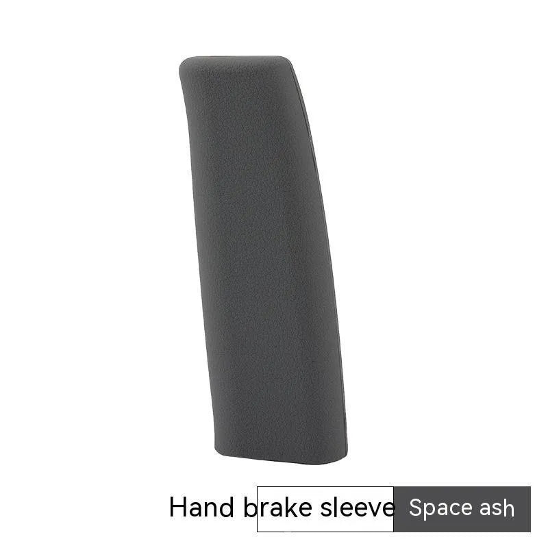 Universal silicone handbrake sleeve in red, blue, black, grey, and beige shown next to a car gear lever.