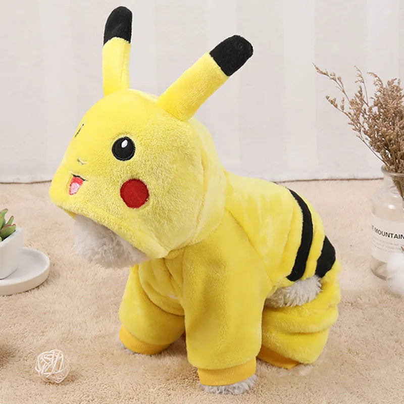 Fleece hooded cat coat with cartoon design in multiple sizes for small to medium pets