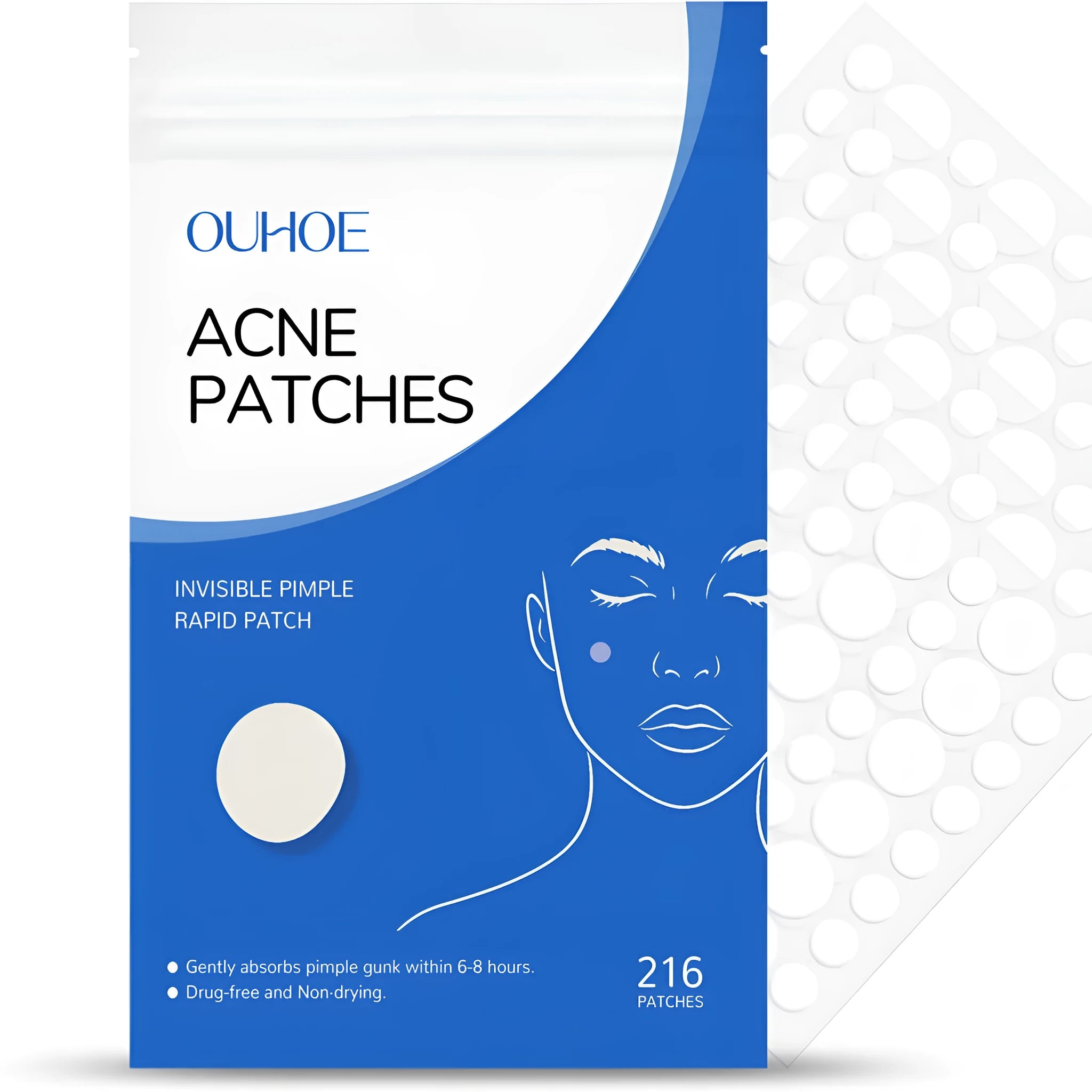 216-piece pack of clear hydrocolloid acne patches with tea tree oil and salicylic acid formulation