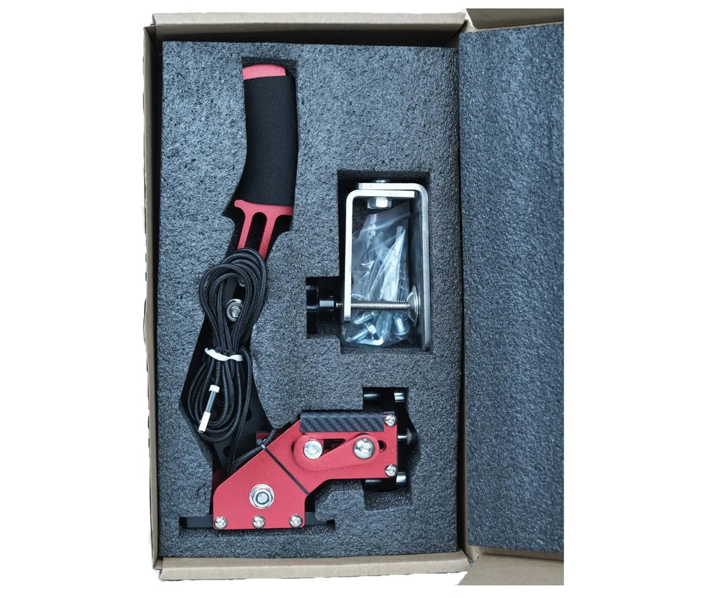 Black aluminium and stainless steel drift racing handbrake with clamp for PC and PS4 sim racing