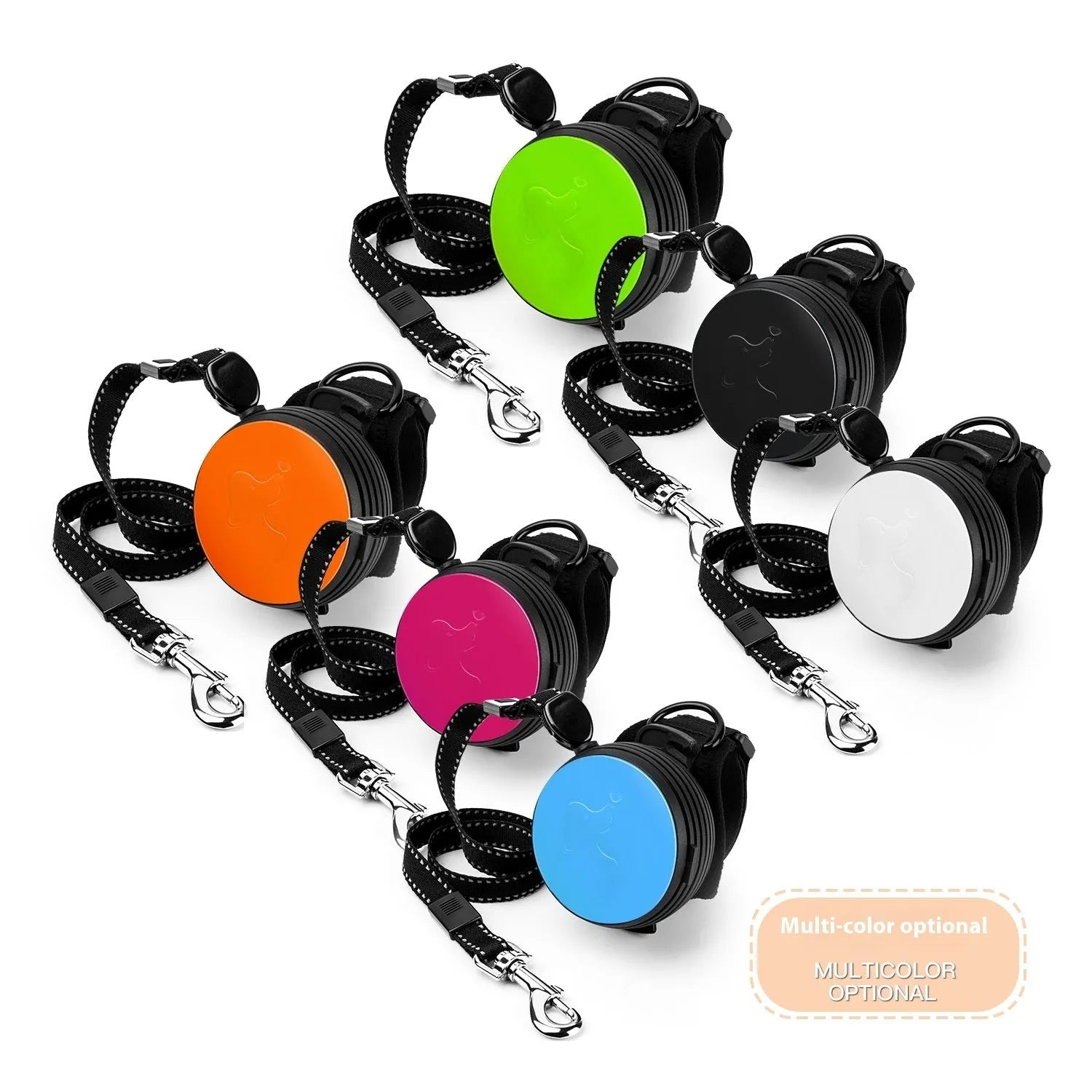 Automatic retractable dog leash extended to 3 metres with secure clip attachment