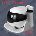 White smart home mobile surveillance robot camera with automatic docking station