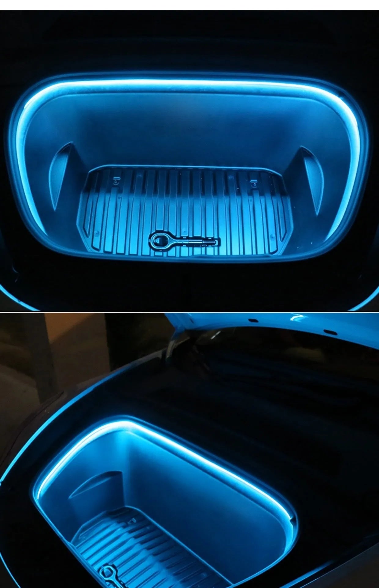 Tesla Model 3/Y front backup box ambience lights in three colour options with soft silicone construction