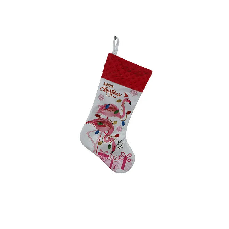 Flamingo Christmas stocking decoration measuring 46 by 28 cm in cloth fabric