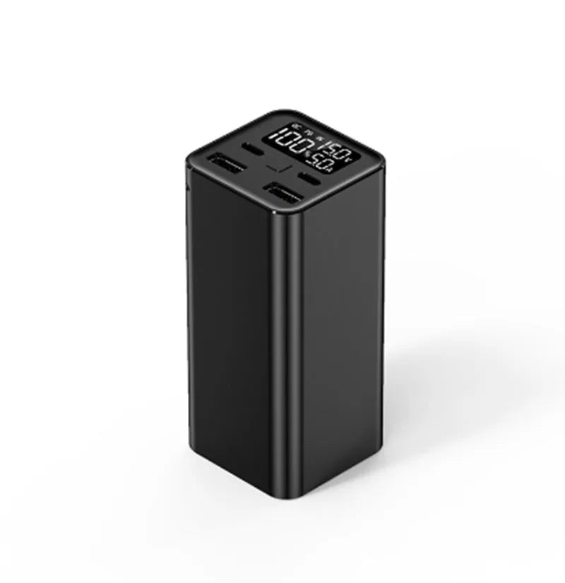 Super fast charging metal power bank with 20000mAh capacity and 65W output in black, blue, or grey colours