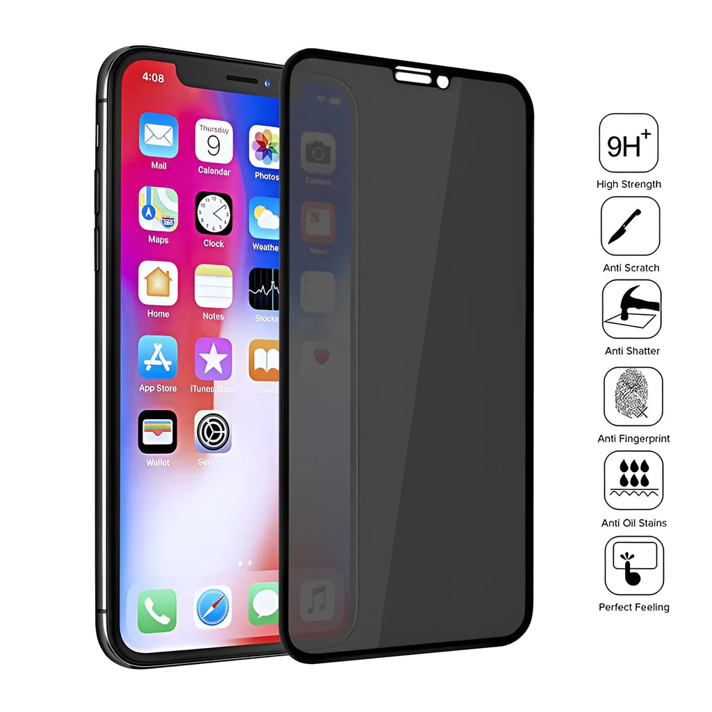 Black anti-peeping tempered glass film for iPhone front screen, machined edges, HD finish