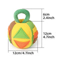 Green polyester dog plush squeaky ball toy with treat pockets, 12cm size