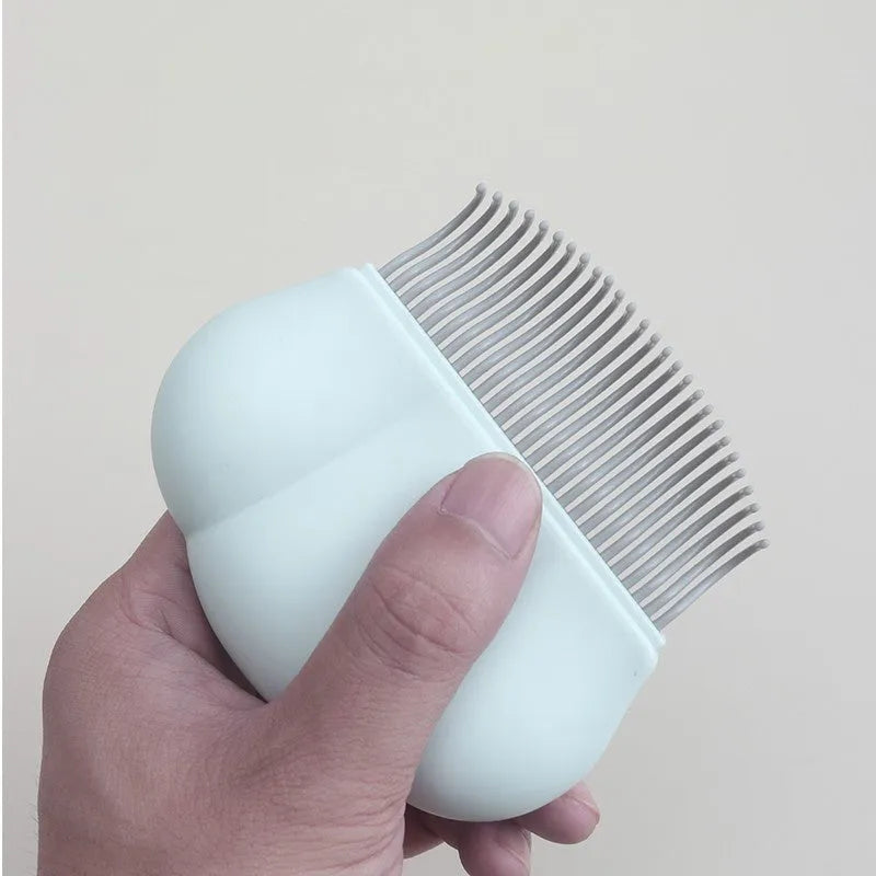 Paw soft deshedding grooming brush for cats and dogs with blue rubber grip handle