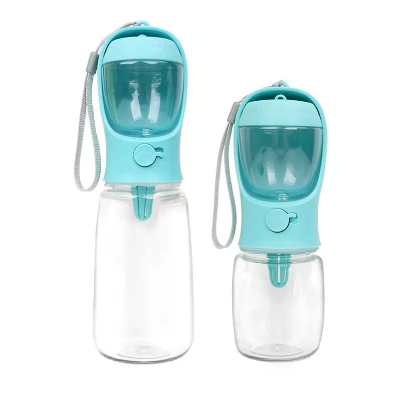 Portable two-in-one dog drinking cup with removable food bowl in blue colour