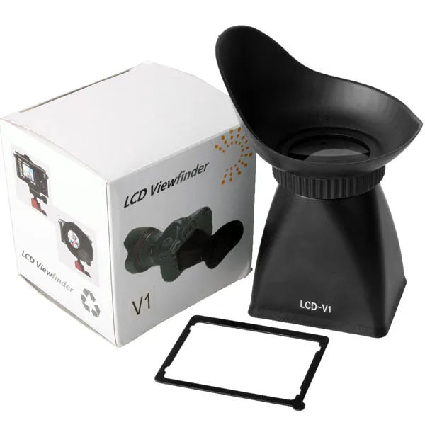 Black camera LCD viewfinder magnifier with magnetic mount for DSLR and mirrorless models