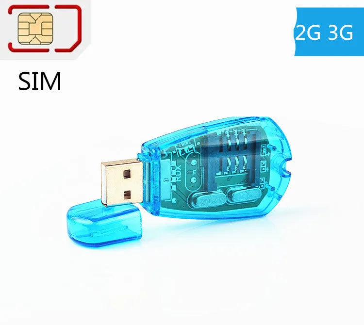 Blue USB 2.0 SIM card reader for mobile phone data backup and editing