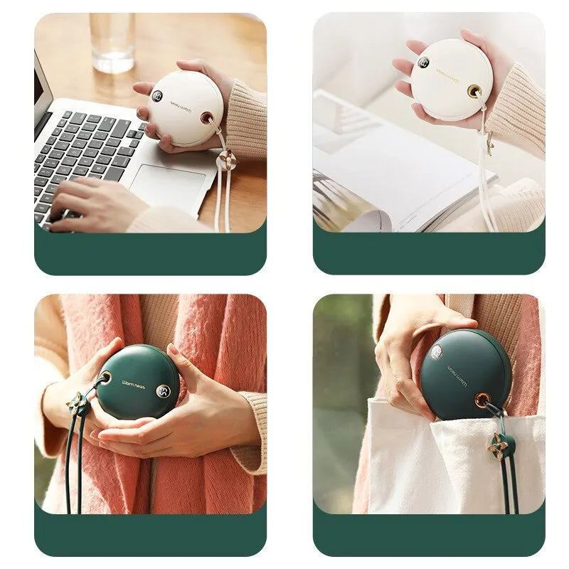 Green portable power bank with hand warmer function showing digital display and Type-C port