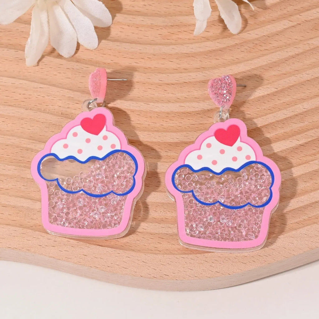 Colourful acrylic fruit earrings for women featuring cherry, strawberry, watermelon, and pineapple shapes, dangle style