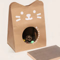 Brown washable kraft paper cat nest with integrated corrugated scratch board and litter, 40x30x53cm