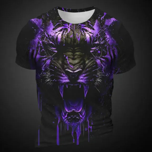 Men's 3D tiger pattern short sleeve t-shirt in bird eye cloth polyester with digital printing