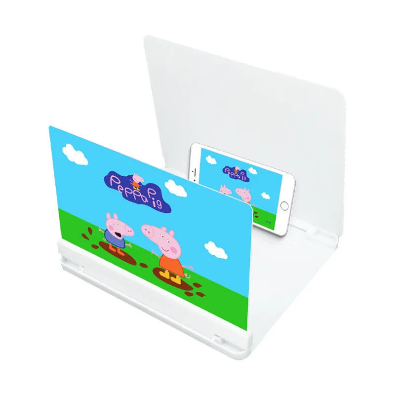10-inch HD lens phone screen amplifier in black ABS stand showing enlarged smartphone display