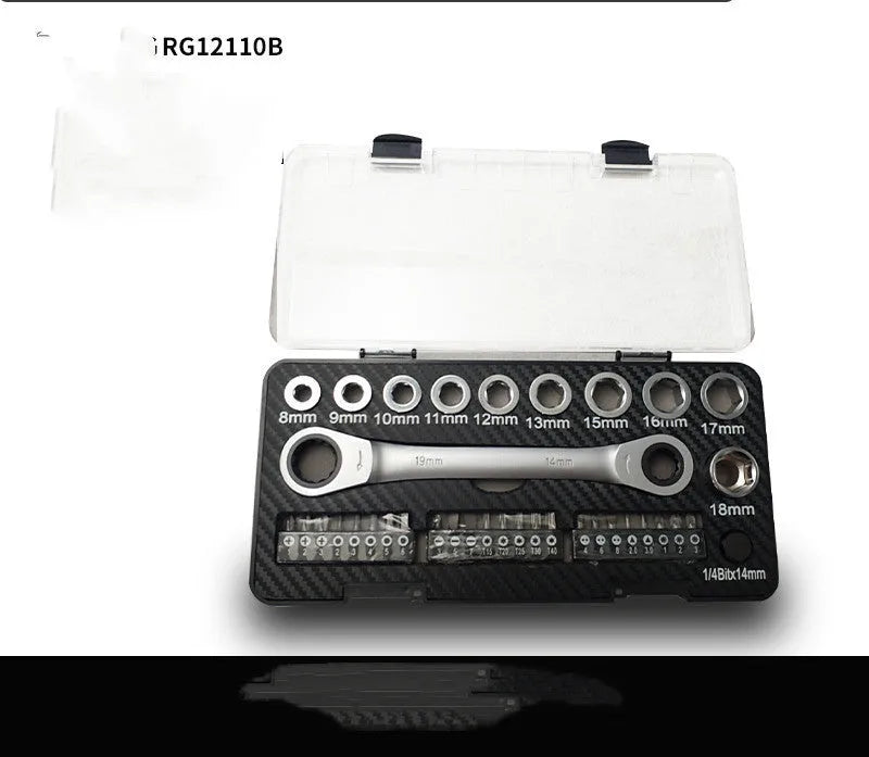 Dual-purpose ratchet wrench set with sockets and batch heads for automotive and home maintenance