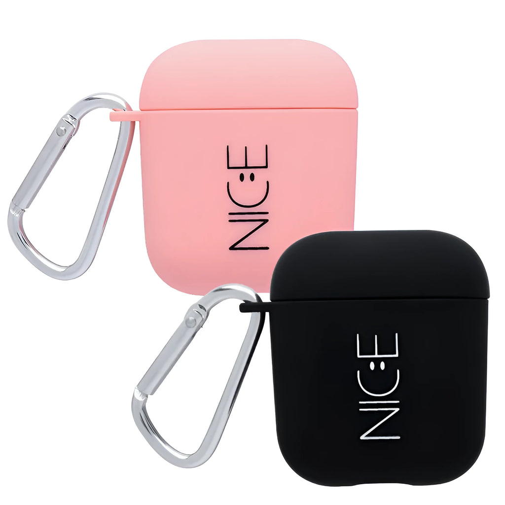 Black and pink AirPods protective case covers with decorative flower, love, smiley face designs