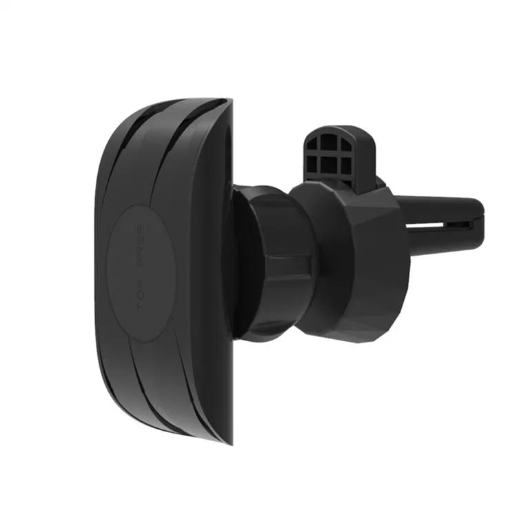 Black car phone holder clipped to a car air vent