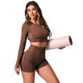 Women's high-waist yoga suit with long sleeves in black quick-drying fabric