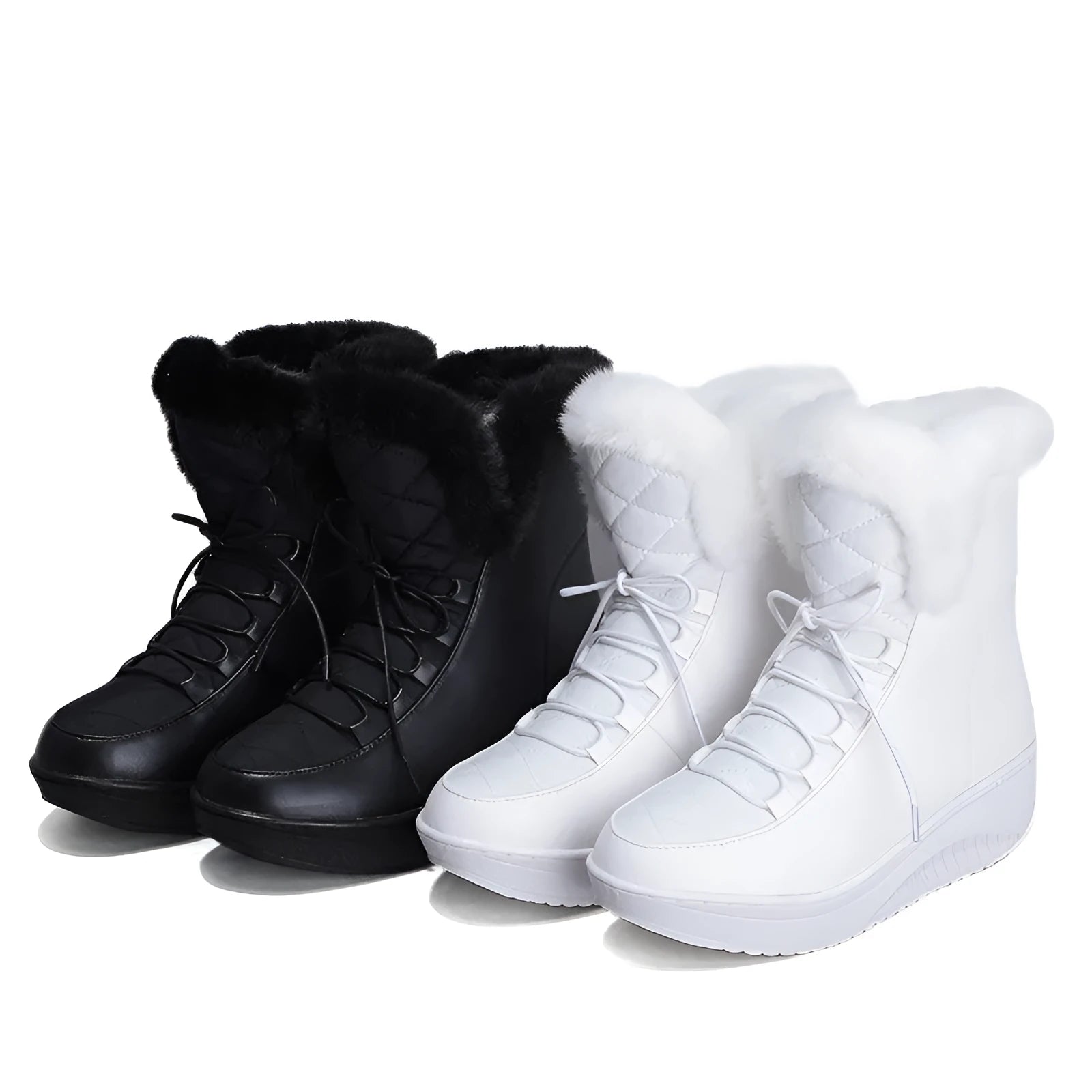 Women's black winter boots with 3cm platform, lace-up closure and plush lining