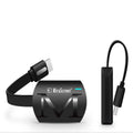 Black USB HDMI dongle for smartphone screen mirroring to television.