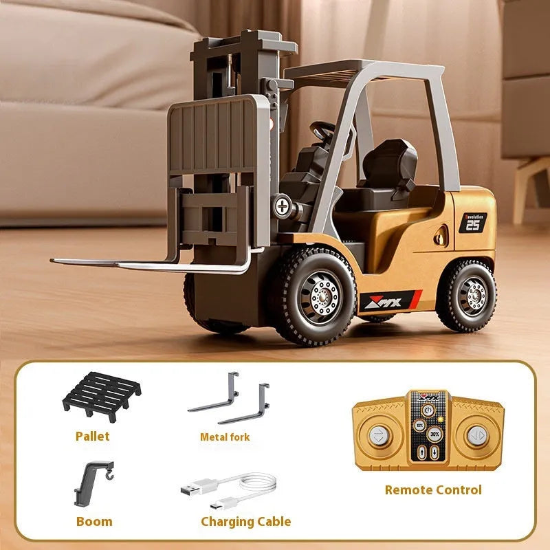 1:64 scale mini alloy forklift remote control toy with Bluetooth and cargo accessories