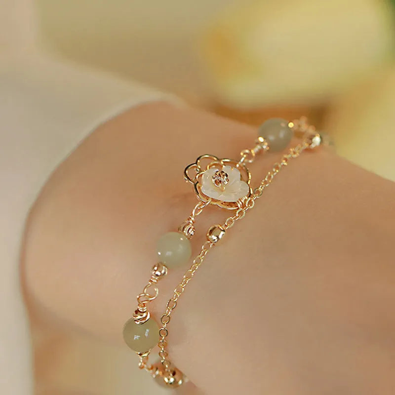 Women's shell flower butterfly bracelet in electroplated yellow gold copper with geometric design