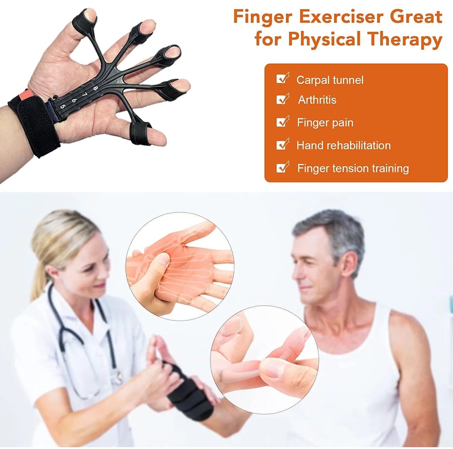Silicone finger flexion and extension trainer with tension rope system for adult hand rehabilitation