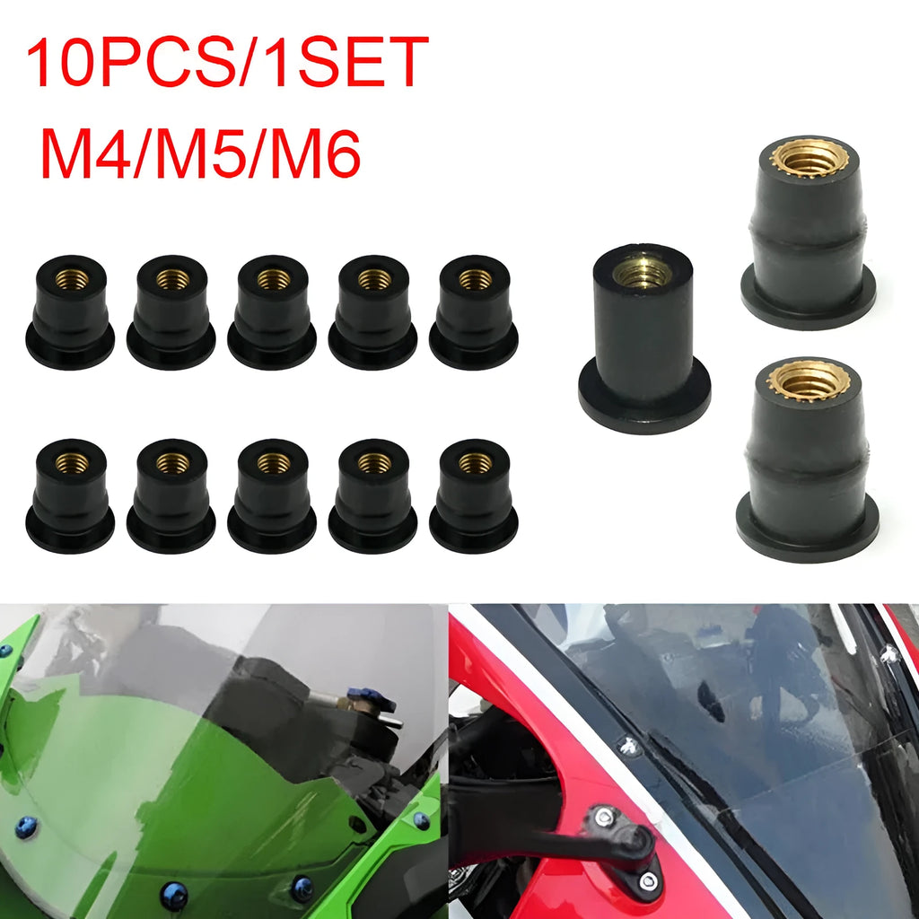 Black brass expansion rubber well nuts for motorcycle panel mounting in M4 M5 M6 sizes