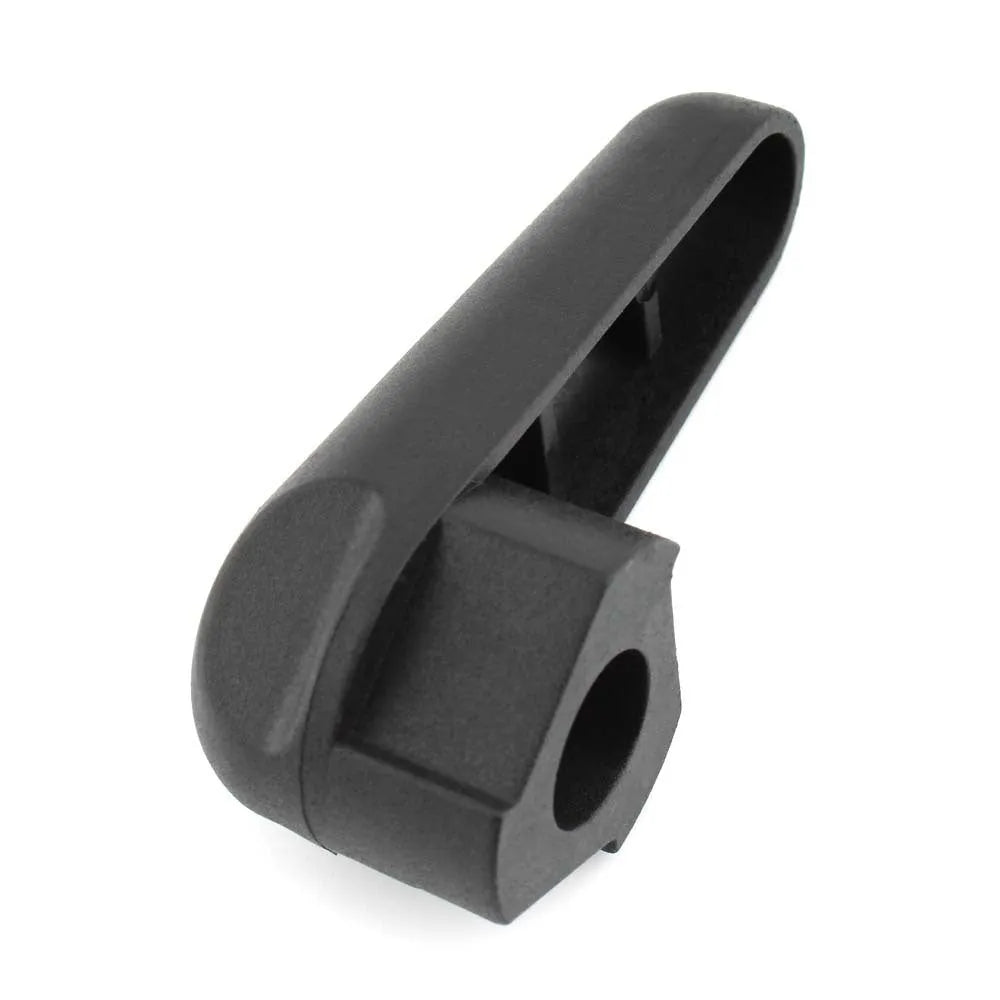 Black nylon quick-release wrench tool for BMW motorcycle oil cap on a white background.
