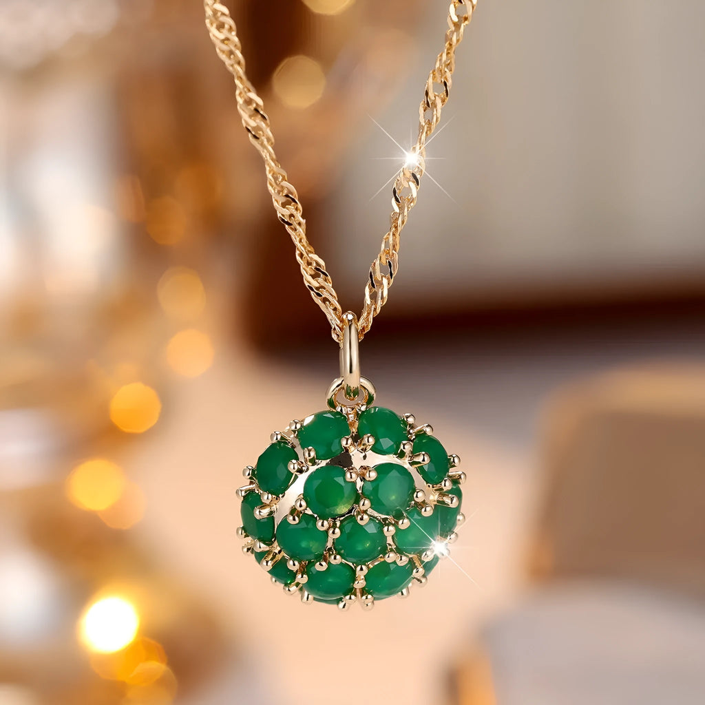 Round emerald full diamond necklace with geometric pendant on adjustable 51-60cm chain