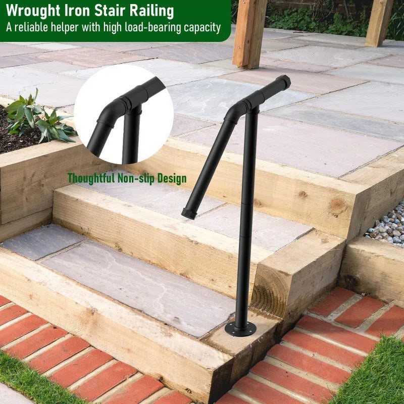 Black metal ladder support with minimalist American style design for stabilising ladders on household stairs