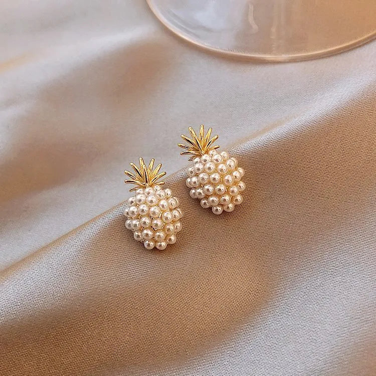 Korean style women's pineapple starfish pearl drop earrings with alloy electroplated finish and gem stone inlay.