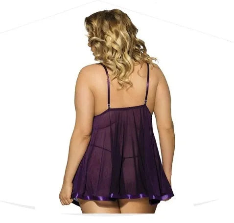 Women's purple lace and mesh sleepdress lingerie in size 6XL.