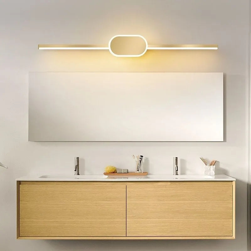 Gold finish mirror front bathroom cabinet LED makeup wall lamp, 60cm three-colour adjustable