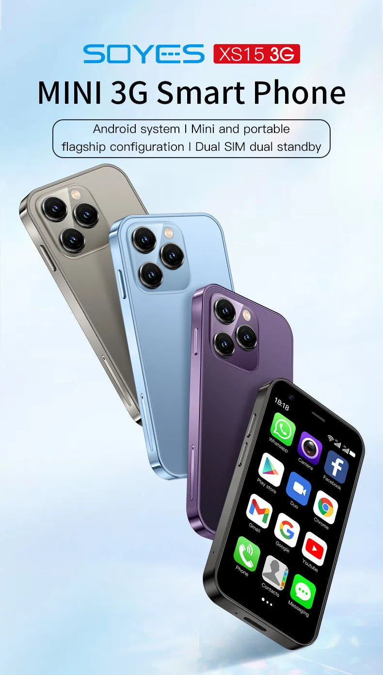 S23PRO XS15 mini smartphone in black, green, or pink purple colour showing straight plate design.