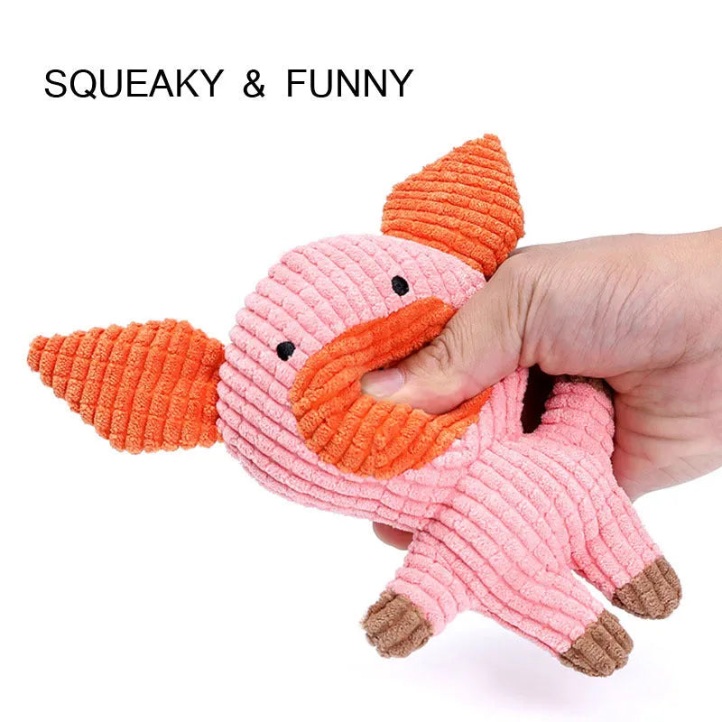 Cute animal shape plush dog chew toy in bright colour for small medium dogs and cats with squeaky sound