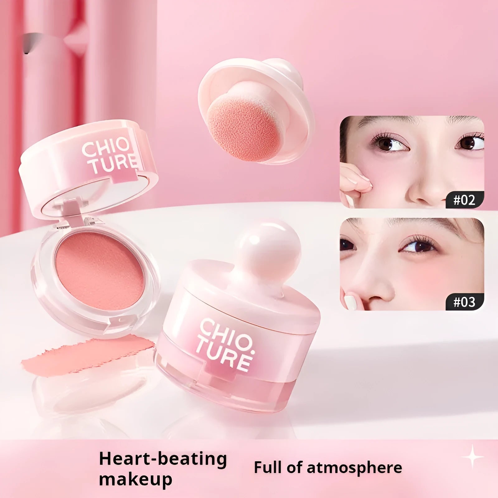 Blush mud shimmer powder in nude colour scheme with swelling contractive effect, single-colour compact