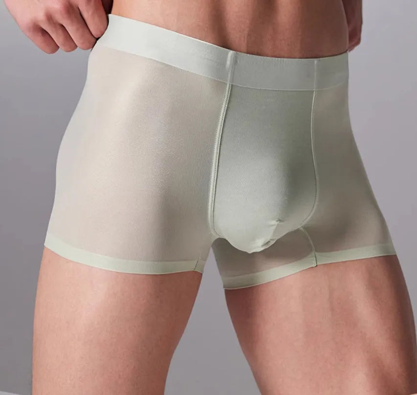 Men's seamless antibacterial sports underwear shorts in black, blue, green, and silver colours.