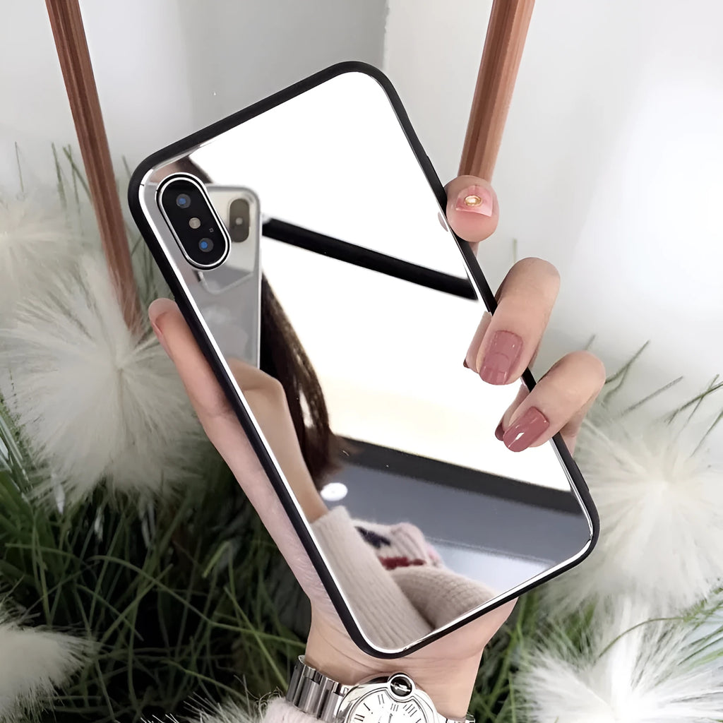 Black mirror iPhone case for iPhone X and iPhone 7/8 Plus models with TPU and PC construction