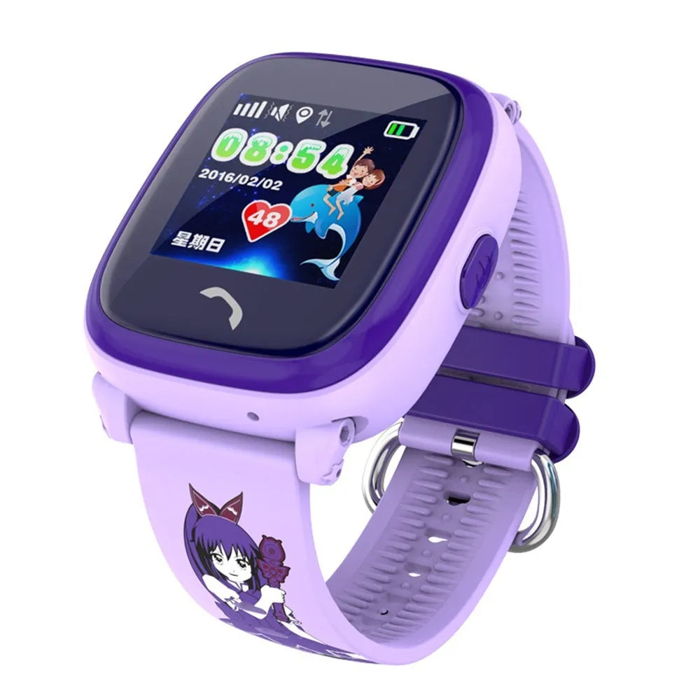 DF25 children's waterproof smart watch with blue silicone strap and touch screen display