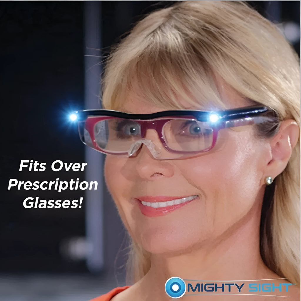 Transparent black reading glasses with integrated LED light in frame
