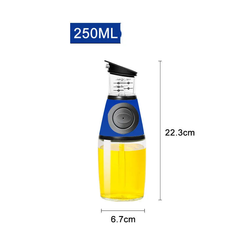 500ml high white glass measurable oil bottle with slim 8x28.5cm shape on kitchen countertop