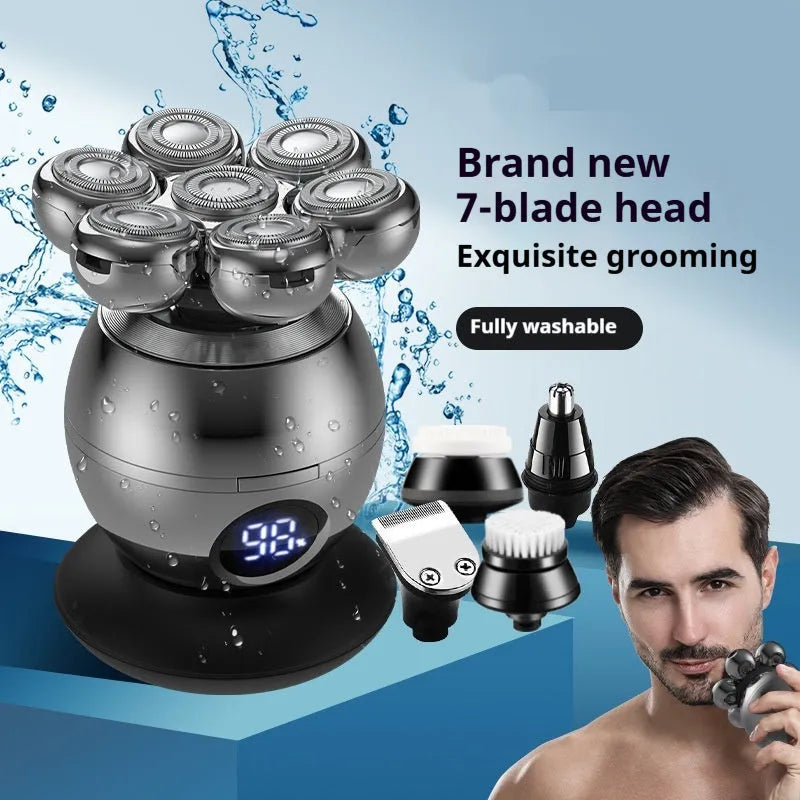 Charging multi-functional electric shaver set with Type-C cable, IPX6 waterproof, comb attachment, magnetic colour finish.